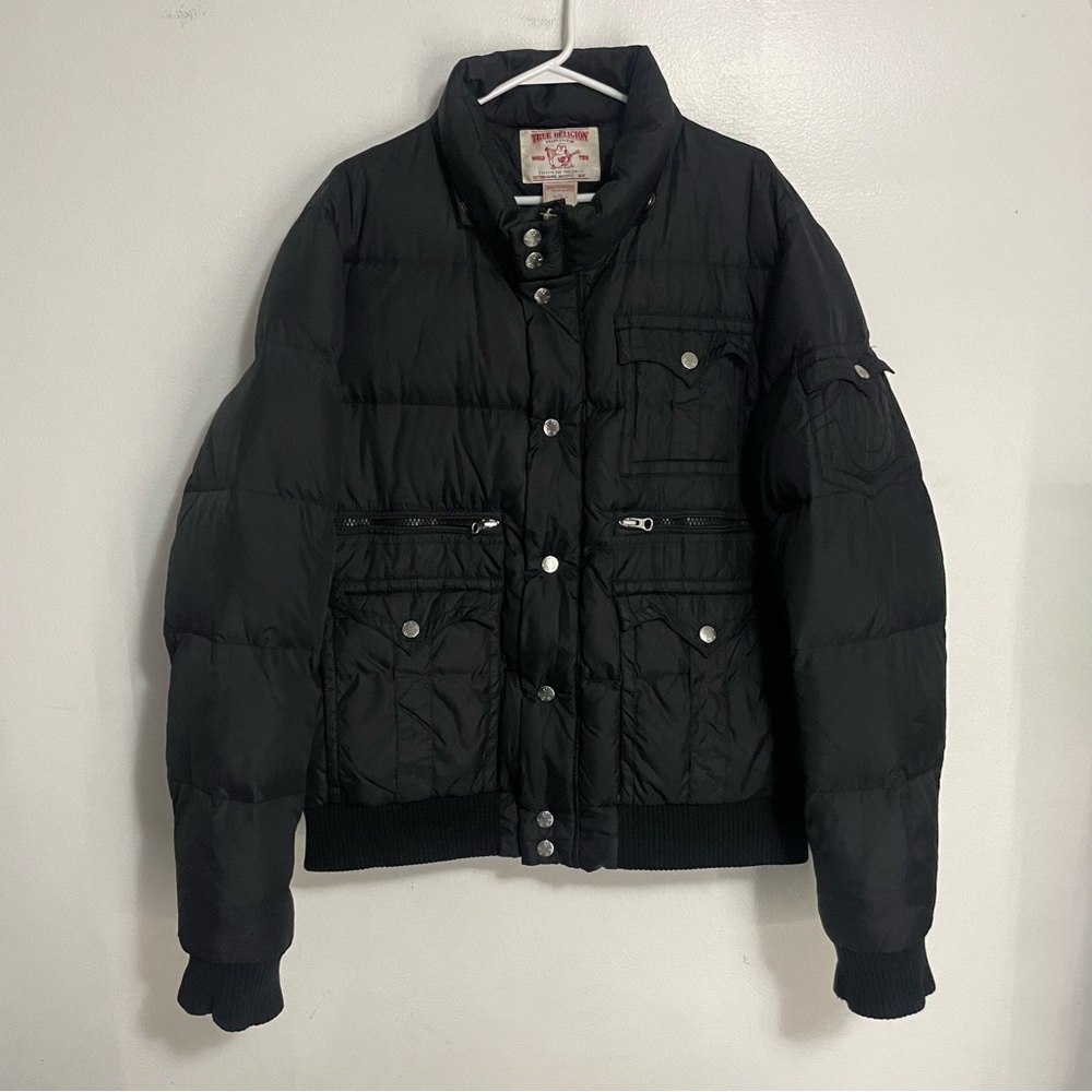 True Religion Black Puffer Zip-Up Jacket Size XL